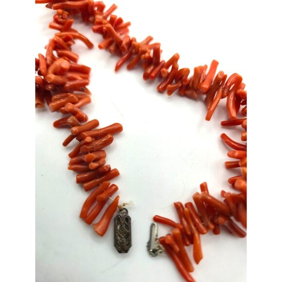 Vintage 1930s Red Branch Coral Necklace Sterling Silver Clasp 20" Natural - Picture 4 of 6